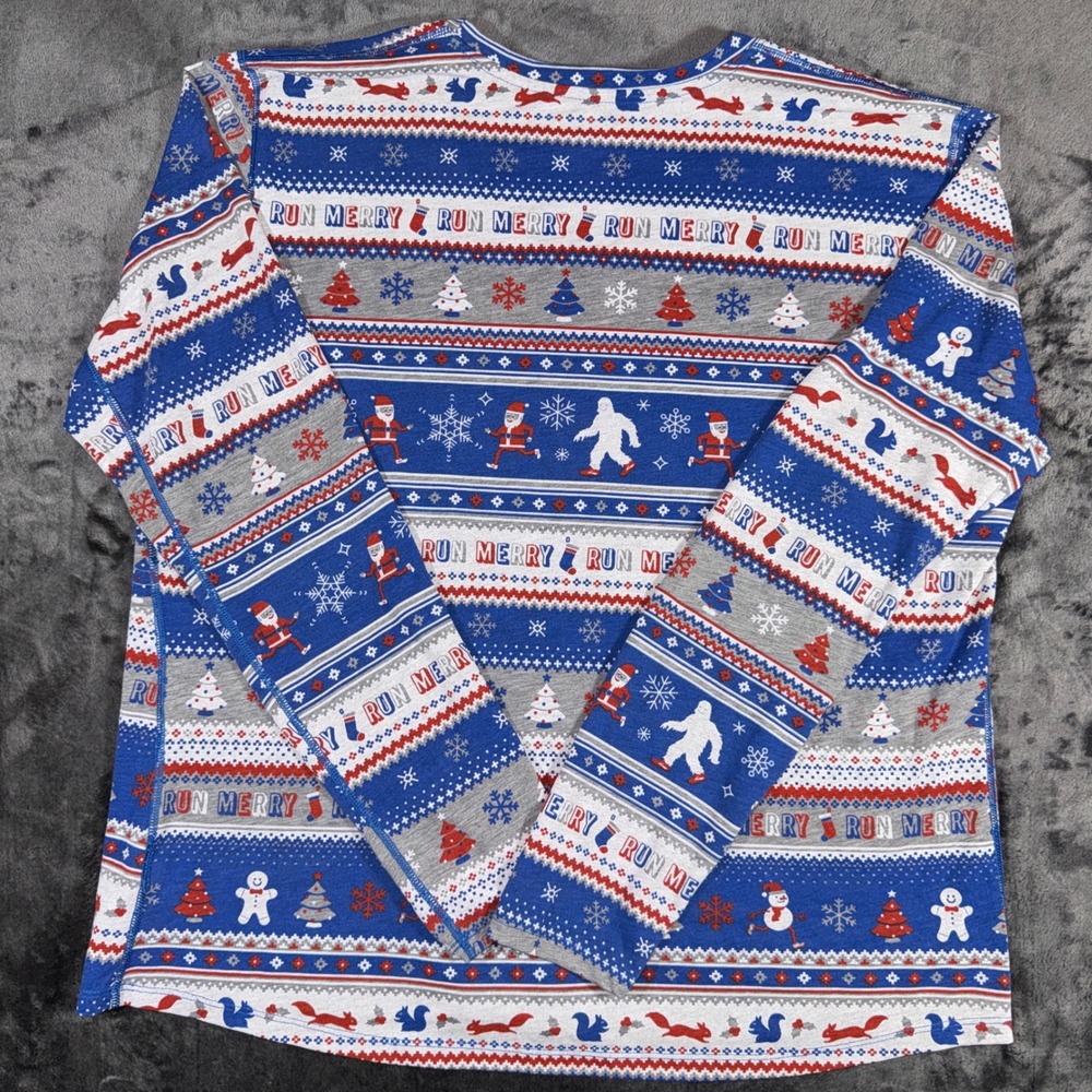 Brooks Run Merry Christmas Long Sleeve Shirt Blue Holiday Sasquatch XXL 221404 - Picture 3 of 11